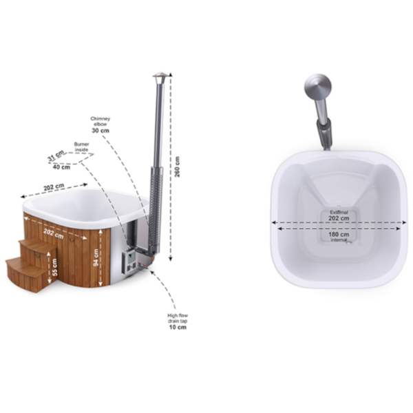 Hot Tub aus Acryl mit integriertem Holzofen konfigurierbar 200x200 (Basic) – Bild 4