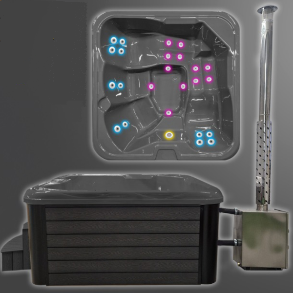 Hot Tub / Whirlpool Acrylwanne Premium Line Komplettset 200x200cm (2x2m) mit Aussenofen (CUB)